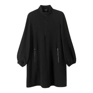ME+EM Zip Front Dress Women's US 4 Black Textured Long Sleeve Mini Shift Dress